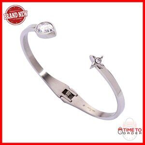 Stainless Silver Crystal Hinge Cuff Bracelet, 7.25 Inch Circumference